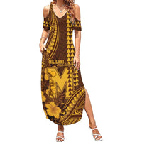 Personalised Hawaii Mililani High School Summer Maxi Dress Tribal Tattoo With Hibiscus Flowers LT05 Women Brown - Polynesian Pride