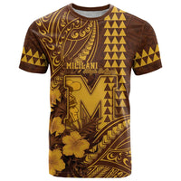 Personalised Hawaii Mililani High School T Shirt Tribal Tattoo With Hibiscus Flowers LT05 Brown - Polynesian Pride