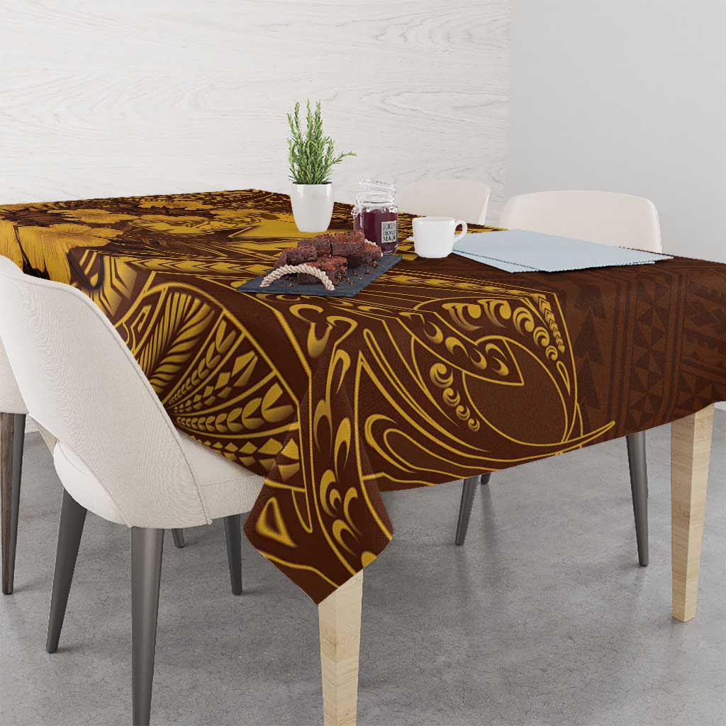 Hawaii Mililani High School Tablecloth Tribal Tattoo With Hibiscus Flowers