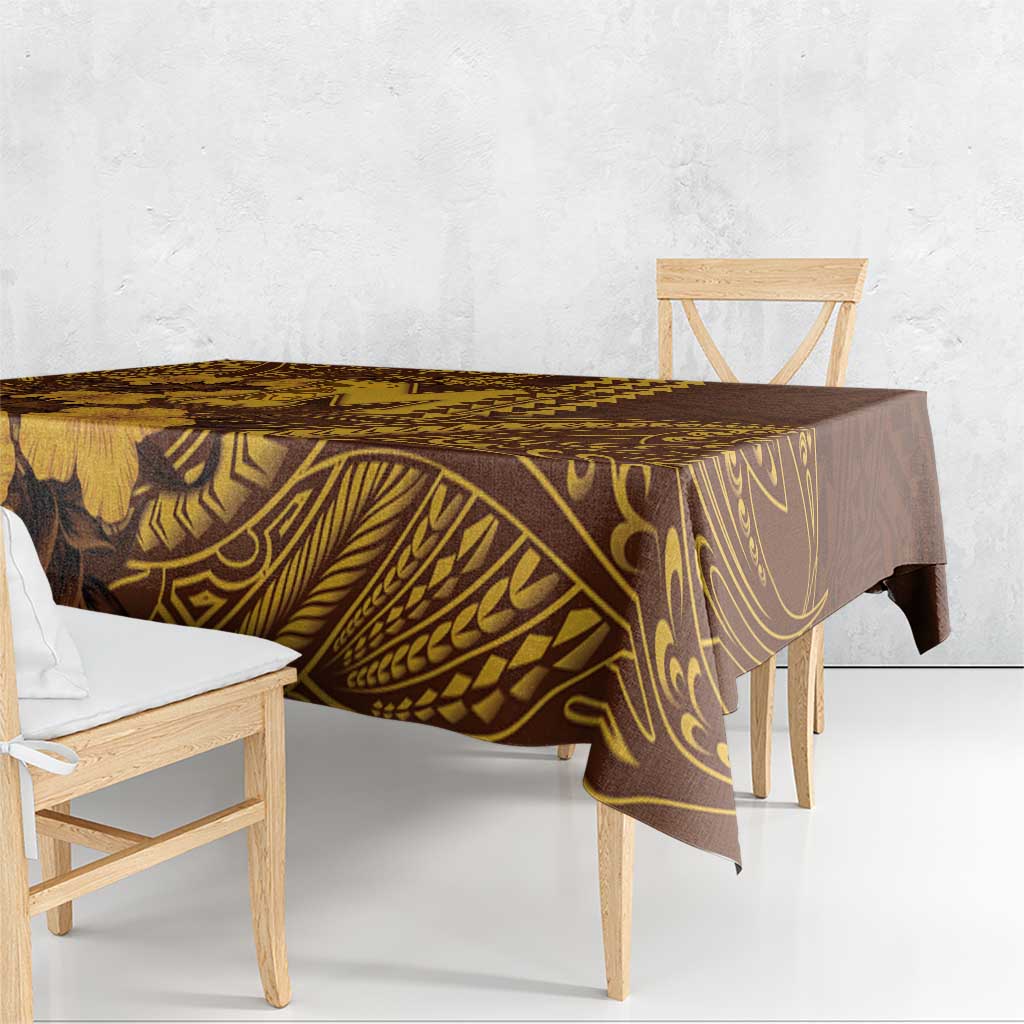 Hawaii Mililani High School Tablecloth Tribal Tattoo With Hibiscus Flowers