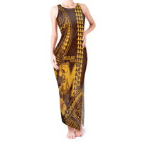 Personalised Hawaii Mililani High School Tank Maxi Dress Tribal Tattoo With Hibiscus Flowers LT05 Women Brown - Polynesian Pride