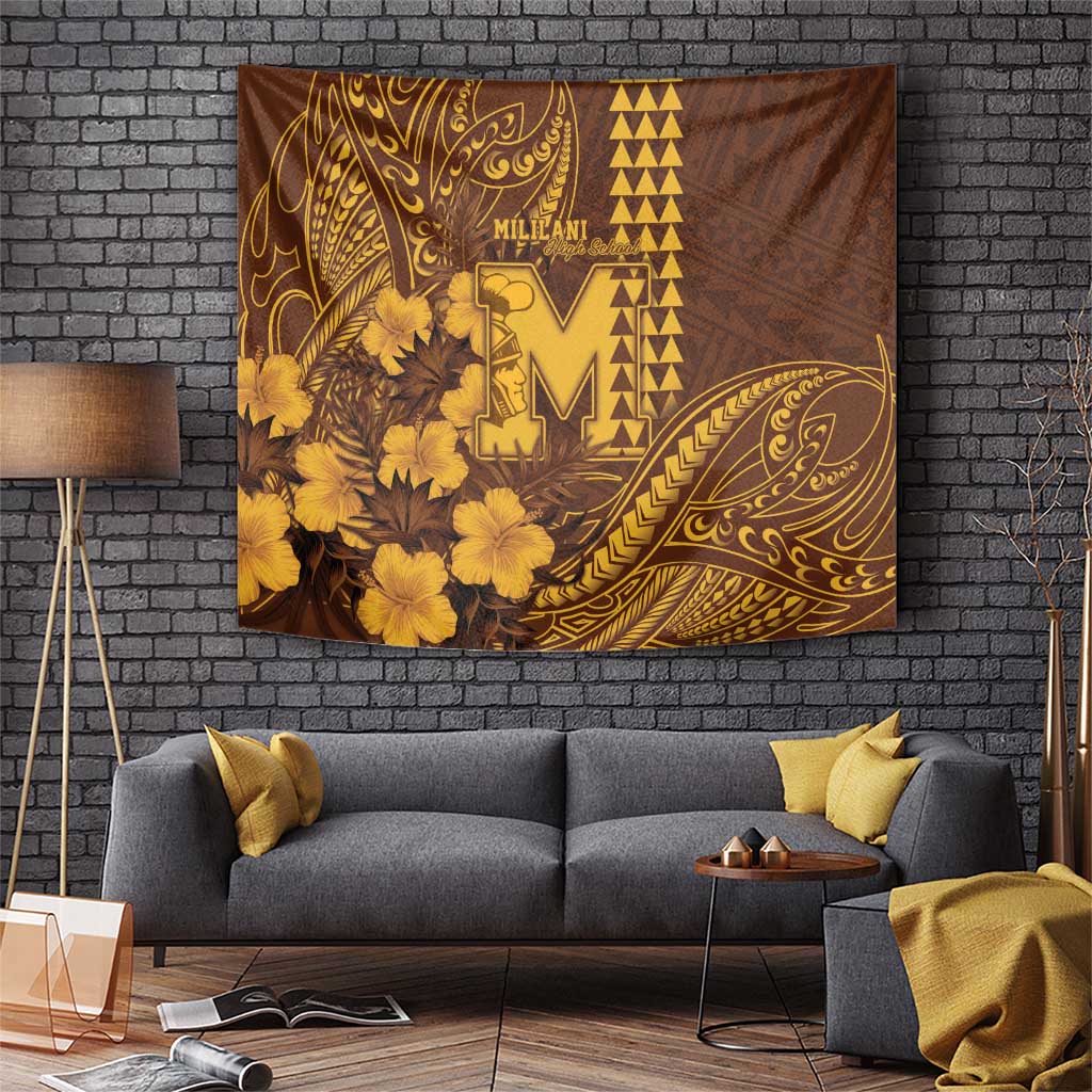 Hawaii Mililani High School Tapestry Tribal Tattoo With Hibiscus Flowers