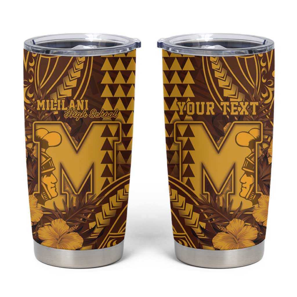 Personalised Hawaii Mililani High School Tumbler Cup Tribal Tattoo With Hibiscus Flowers LT05 Brown - Polynesian Pride