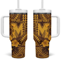 Personalised Hawaii Mililani High School Tumbler With Handle Tribal Tattoo With Hibiscus Flowers LT05 One Size: 40 oz Brown - Polynesian Pride
