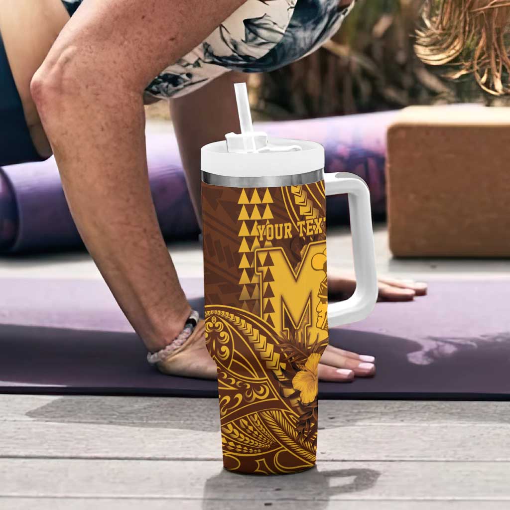 Personalised Hawaii Mililani High School Tumbler With Handle Tribal Tattoo With Hibiscus Flowers LT05 - Polynesian Pride