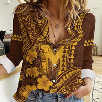 Personalised Hawaii Mililani High School Women Casual Shirt Tribal Tattoo With Hibiscus Flowers LT05 Female Brown - Polynesian Pride