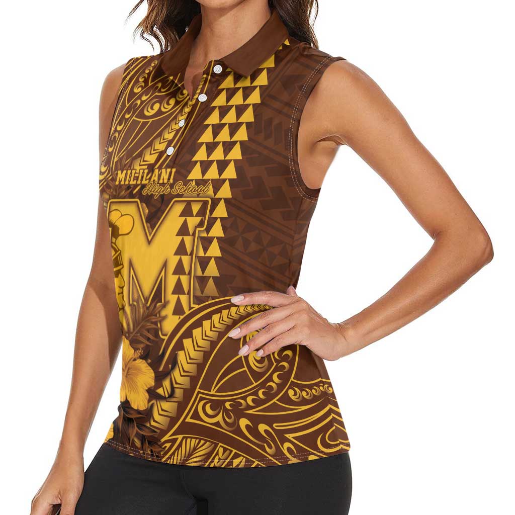 Personalised Hawaii Mililani High School Women Sleeveless Polo Shirt Tribal Tattoo With Hibiscus Flowers LT05 - Polynesian Pride