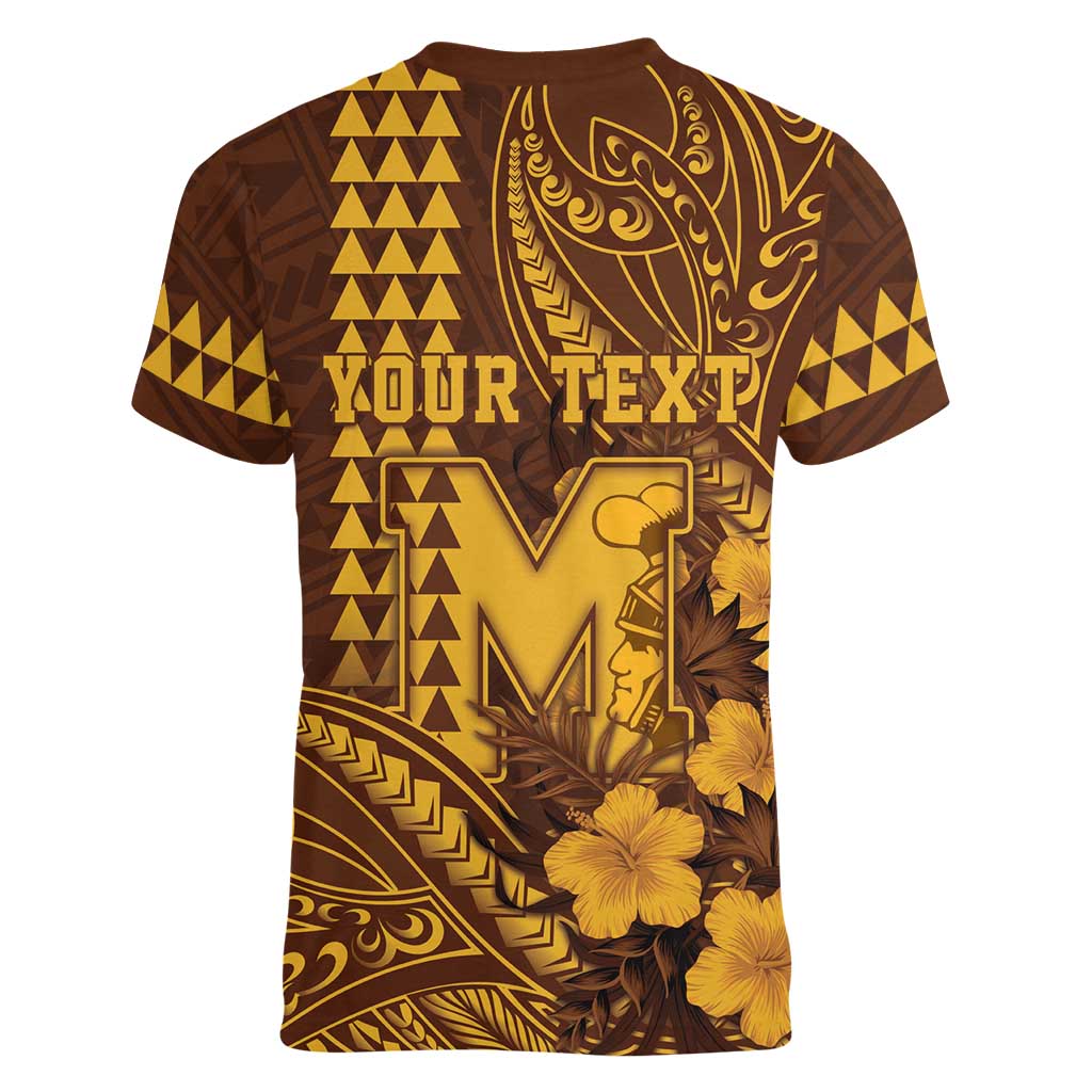 Personalised Hawaii Mililani High School Women V-Neck T-Shirt Tribal Tattoo With Hibiscus Flowers LT05 - Polynesian Pride