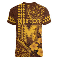 Personalised Hawaii Mililani High School Women V-Neck T-Shirt Tribal Tattoo With Hibiscus Flowers LT05 - Polynesian Pride
