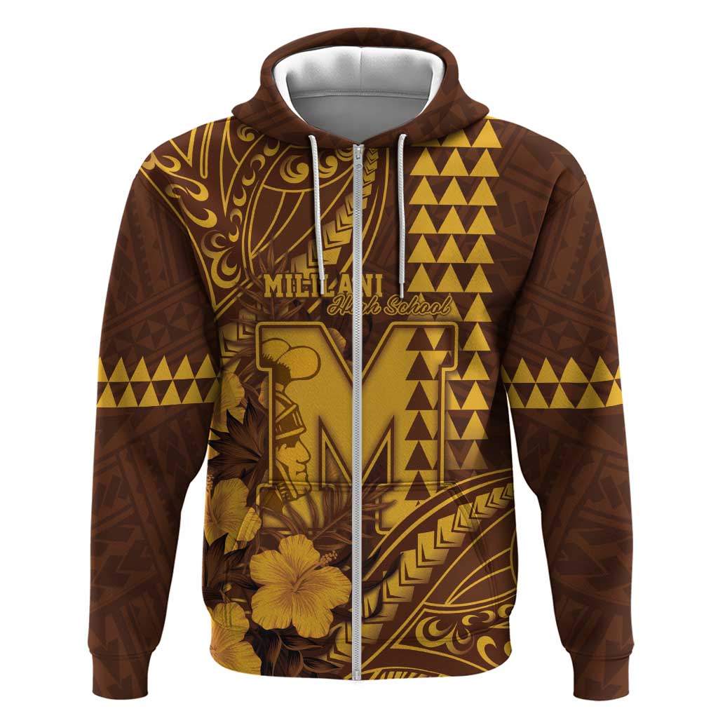 Personalised Hawaii Mililani High School Zip Hoodie Tribal Tattoo With Hibiscus Flowers