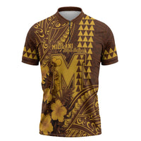 Personalised Hawaii Mililani High School Zipper Polo Shirt Tribal Tattoo With Hibiscus Flowers LT05 Brown - Polynesian Pride