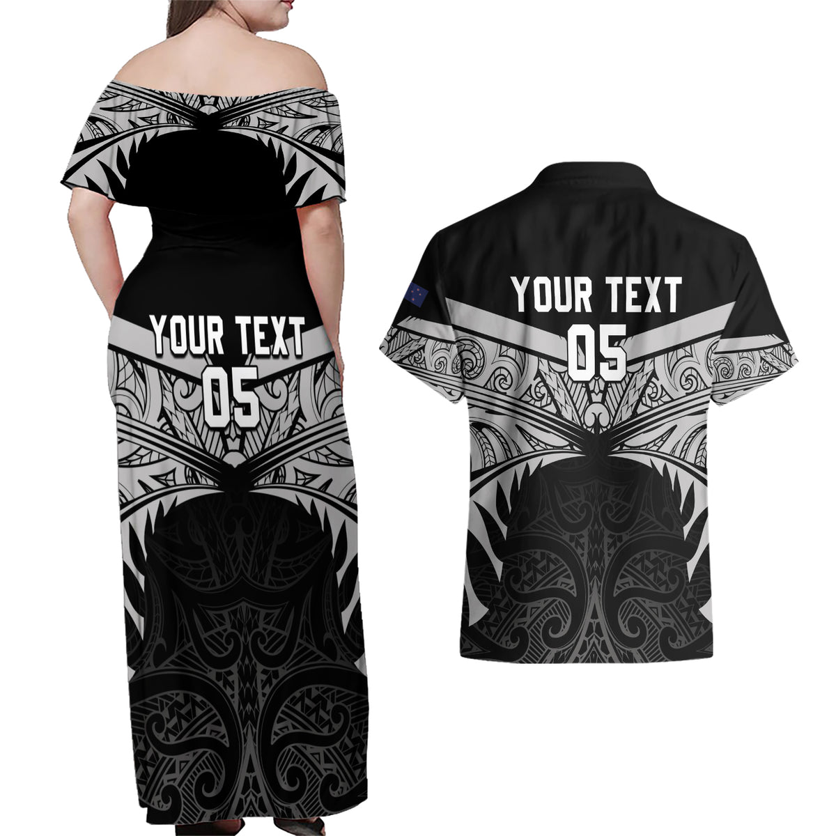 Custom New Zealand Cricket Couples Matching Off Shoulder Maxi Dress and Hawaiian Shirt Go Champions World Cup 2024 With Maori Pattern LT05 - Polynesian Pride