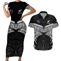 Custom New Zealand Cricket Couples Matching Short Sleeve Bodycon Dress and Hawaiian Shirt Go Champions World Cup 2024 With Maori Pattern LT05 Black - Polynesian Pride