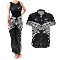 Custom New Zealand Cricket Couples Matching Tank Maxi Dress and Hawaiian Shirt Go Champions World Cup 2024 With Maori Pattern LT05 Black - Polynesian Pride