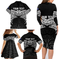 Custom New Zealand Cricket Family Matching Long Sleeve Bodycon Dress and Hawaiian Shirt Go Champions World Cup 2024 With Maori Pattern LT05 - Polynesian Pride