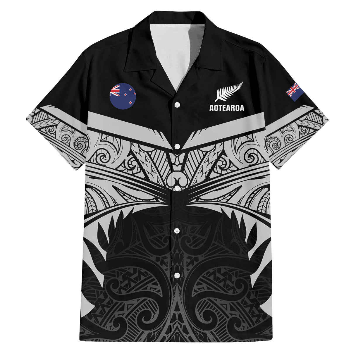 Custom New Zealand Cricket Family Matching Mermaid Dress and Hawaiian Shirt Go Champions World Cup 2024 With Maori Pattern LT05 Dad's Shirt - Short Sleeve Black - Polynesian Pride