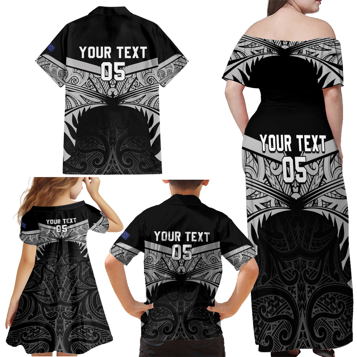 Custom New Zealand Cricket Family Matching Off Shoulder Maxi Dress and Hawaiian Shirt Go Champions World Cup 2024 With Maori Pattern LT05 - Polynesian Pride