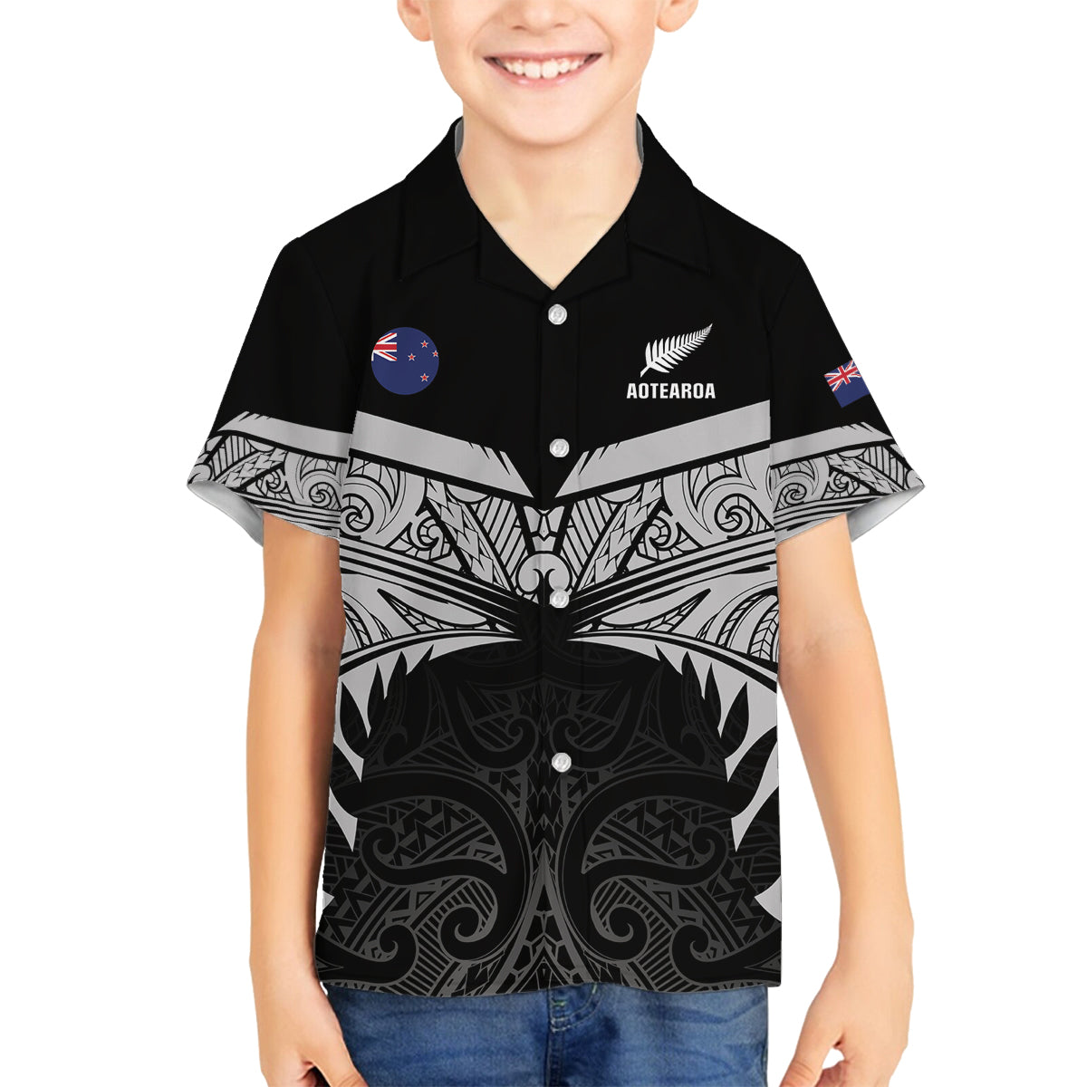 Custom New Zealand Cricket Family Matching Off Shoulder Maxi Dress and Hawaiian Shirt Go Champions World Cup 2024 With Maori Pattern LT05 Son's Shirt Black - Polynesian Pride
