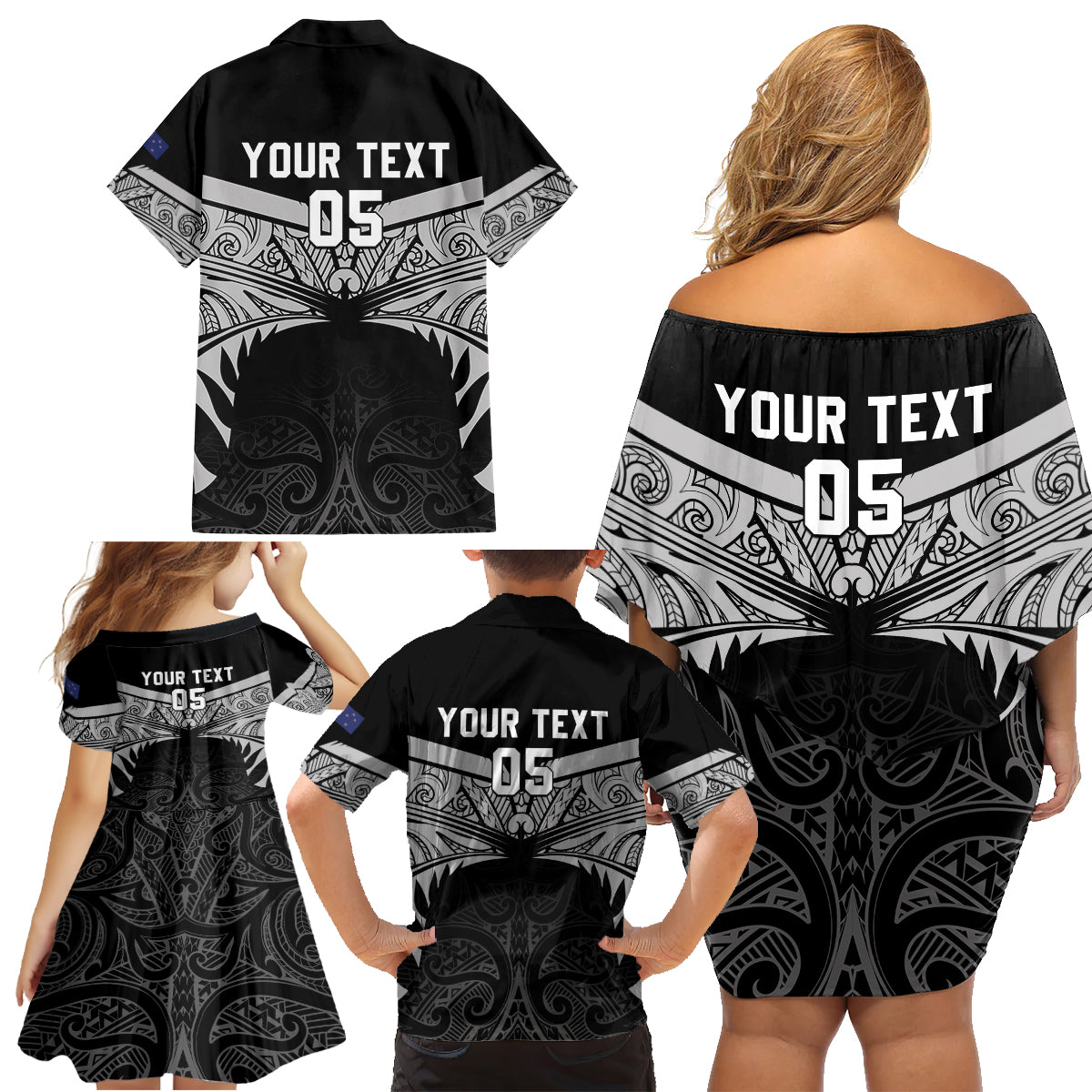 Custom New Zealand Cricket Family Matching Off Shoulder Short Dress and Hawaiian Shirt Go Champions World Cup 2024 With Maori Pattern LT05 - Polynesian Pride