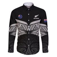 Custom New Zealand Cricket Family Matching Off Shoulder Short Dress and Hawaiian Shirt Go Champions World Cup 2024 With Maori Pattern LT05 Dad's Shirt - Long Sleeve Black - Polynesian Pride
