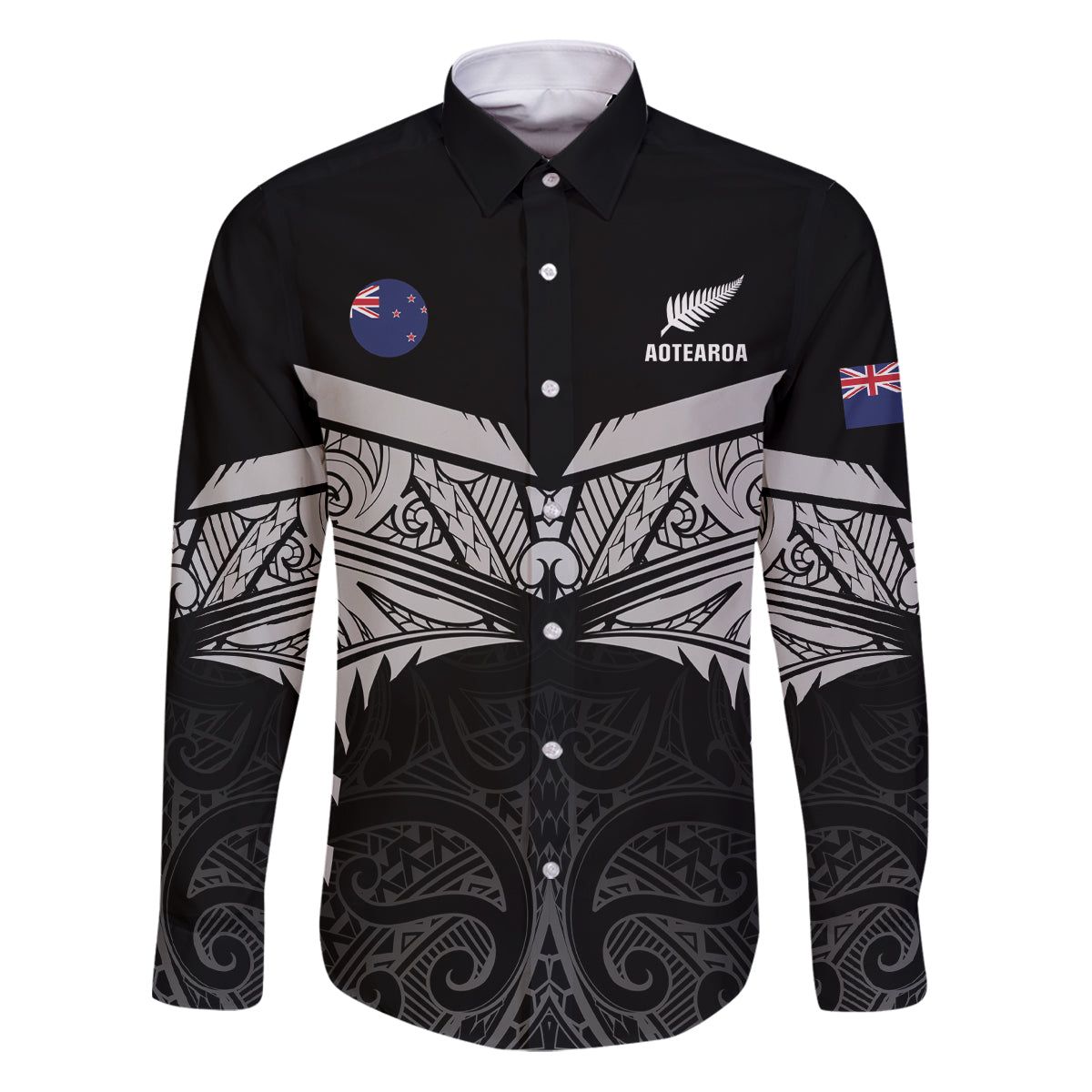 Custom New Zealand Cricket Family Matching Puletasi and Hawaiian Shirt Go Champions World Cup 2024 With Maori Pattern LT05 Dad's Shirt - Long Sleeve Black - Polynesian Pride
