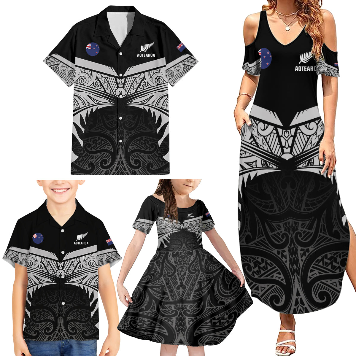 Custom New Zealand Cricket Family Matching Summer Maxi Dress and Hawaiian Shirt Go Champions World Cup 2024 With Maori Pattern LT05 - Polynesian Pride