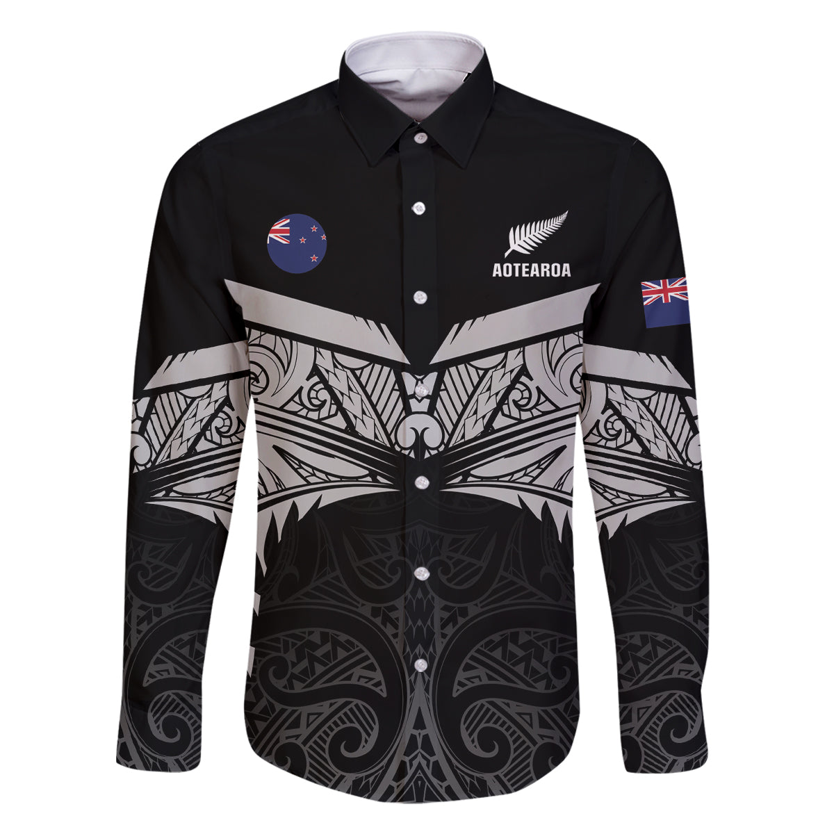 Custom New Zealand Cricket Family Matching Tank Maxi Dress and Hawaiian Shirt Go Champions World Cup 2024 With Maori Pattern LT05 Dad's Shirt - Long Sleeve Black - Polynesian Pride