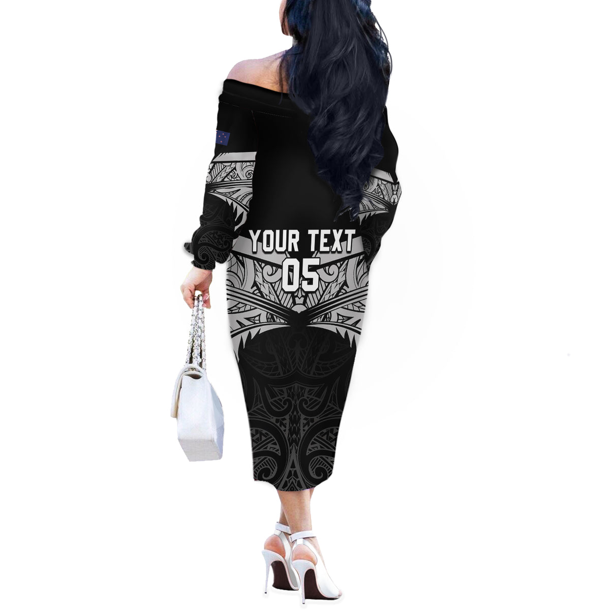 Custom New Zealand Cricket Off The Shoulder Long Sleeve Dress Go Champions World Cup 2024 With Maori Pattern LT05 - Polynesian Pride