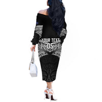 Custom New Zealand Cricket Off The Shoulder Long Sleeve Dress Go Champions World Cup 2024 With Maori Pattern LT05 - Polynesian Pride
