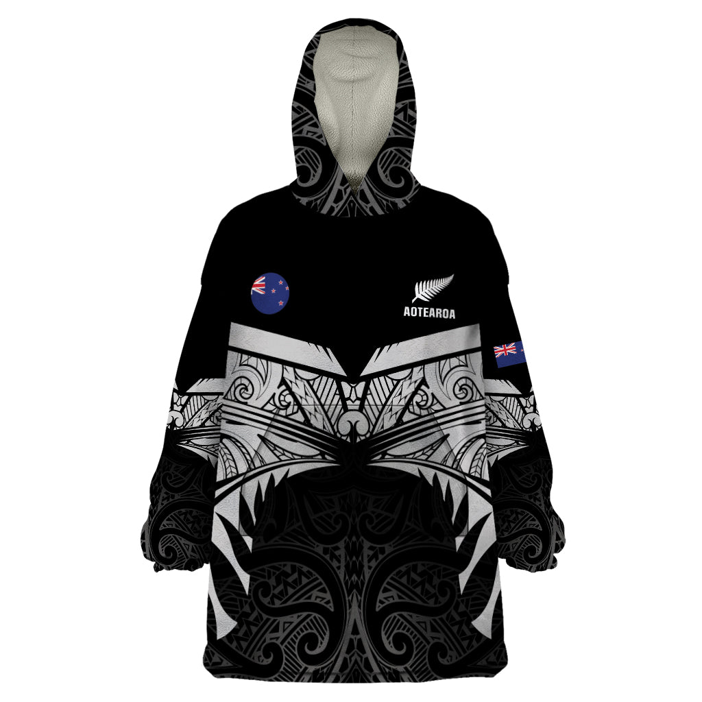 Custom New Zealand Cricket Wearable Blanket Hoodie Go Champions World Cup 2024 With Maori Pattern LT05 One Size Black - Polynesian Pride