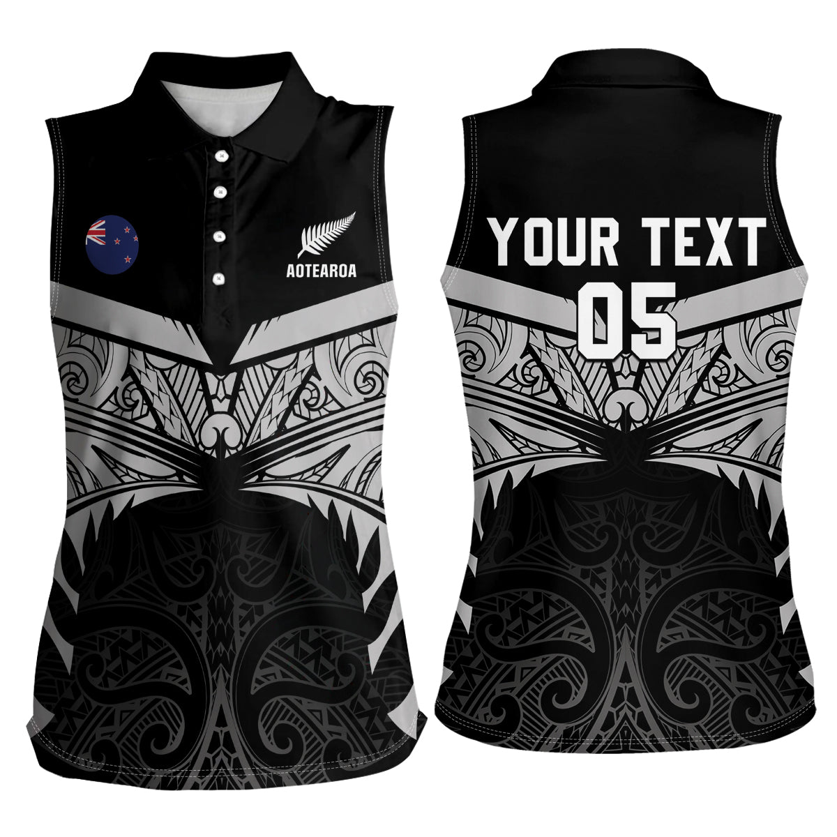 Custom New Zealand Cricket Women Sleeveless Polo Shirt Go Champions World Cup 2024 With Maori Pattern LT05 - Polynesian Pride
