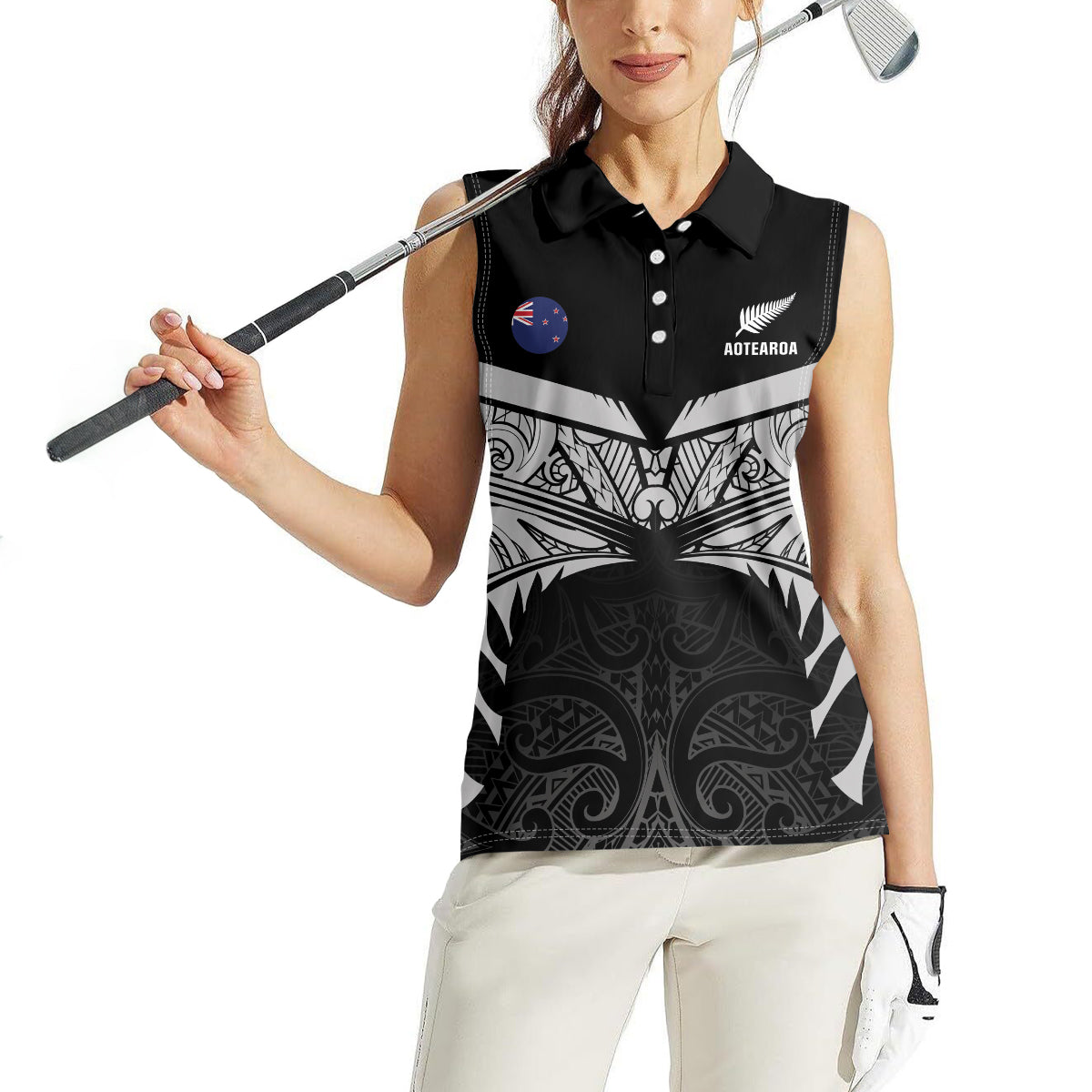 Custom New Zealand Cricket Women Sleeveless Polo Shirt Go Champions World Cup 2024 With Maori Pattern LT05 - Polynesian Pride