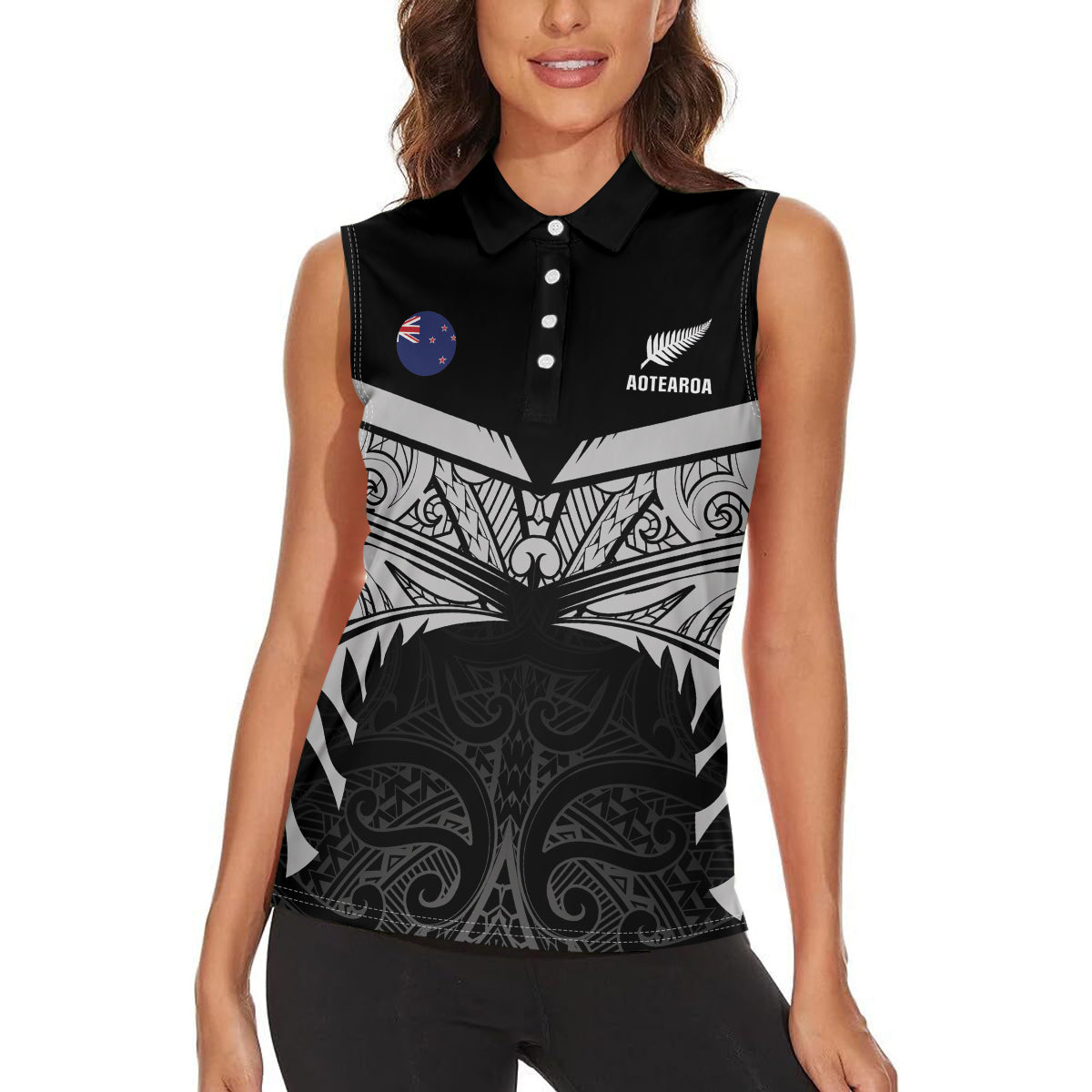 Custom New Zealand Cricket Women Sleeveless Polo Shirt Go Champions World Cup 2024 With Maori Pattern LT05 - Polynesian Pride