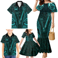 Personalised New Zealand Darts Family Matching Mermaid Dress and Hawaiian Shirt Turquoise Dart Board Maori Pattern LT05 - Polynesian Pride