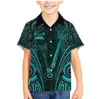 Personalised New Zealand Darts Family Matching Mermaid Dress and Hawaiian Shirt Turquoise Dart Board Maori Pattern LT05 Son's Shirt Turquoise - Polynesian Pride
