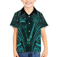 Personalised New Zealand Darts Family Matching Off Shoulder Maxi Dress and Hawaiian Shirt Turquoise Dart Board Maori Pattern LT05 Son's Shirt Turquoise - Polynesian Pride