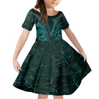 Personalised New Zealand Darts Family Matching Puletasi and Hawaiian Shirt Turquoise Dart Board Maori Pattern LT05 Daughter's Dress Turquoise - Polynesian Pride