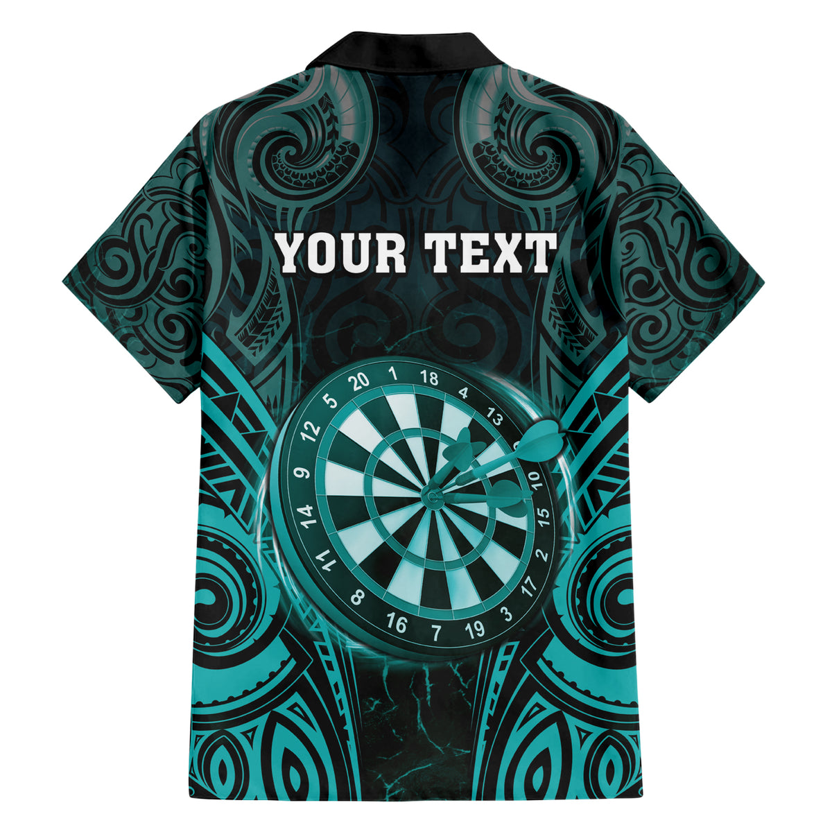 Personalised New Zealand Darts Family Matching Short Sleeve Bodycon Dress and Hawaiian Shirt Turquoise Dart Board Maori Pattern LT05 - Polynesian Pride