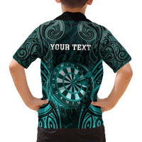Personalised New Zealand Darts Family Matching Tank Maxi Dress and Hawaiian Shirt Turquoise Dart Board Maori Pattern LT05 - Polynesian Pride