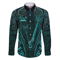 Personalised New Zealand Darts Family Matching Tank Maxi Dress and Hawaiian Shirt Turquoise Dart Board Maori Pattern LT05 Dad's Shirt - Long Sleeve Turquoise - Polynesian Pride
