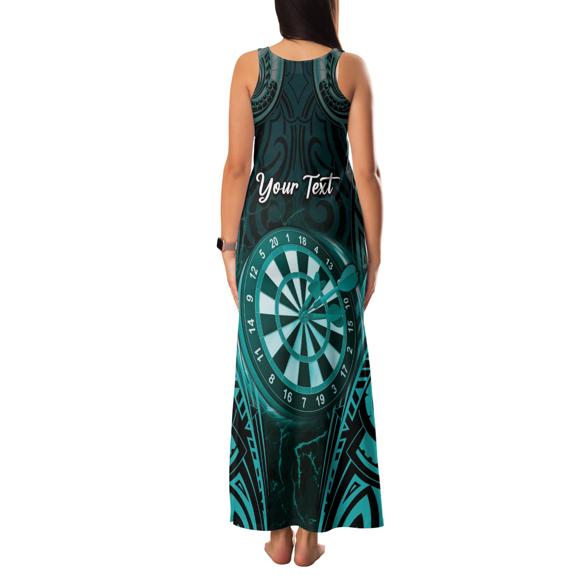 Personalised New Zealand Darts Family Matching Tank Maxi Dress and Hawaiian Shirt Turquoise Dart Board Maori Pattern LT05 - Polynesian Pride