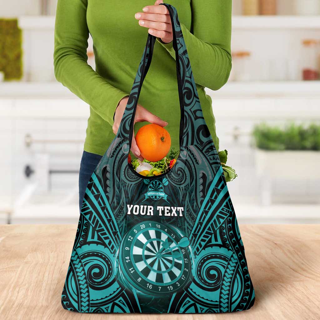 New Zealand Darts Personalised Grocery Bag Turquoise Dart Board Maori Pattern