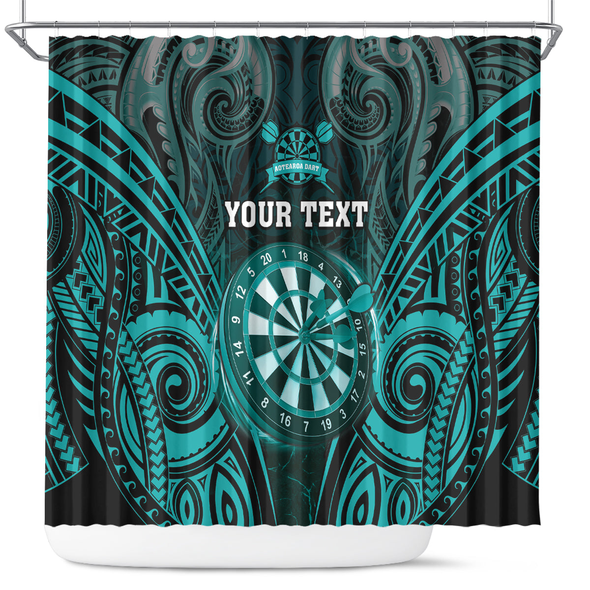 Personalised New Zealand Darts Shower Curtain Turquoise Dart Board Maori Pattern LT05 Turquoise - Polynesian Pride