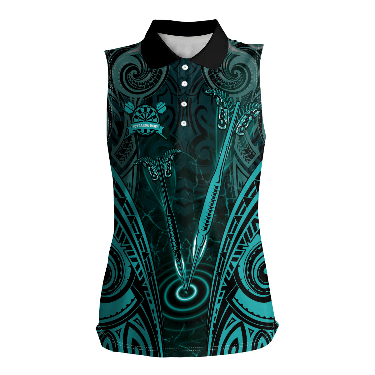 Personalised New Zealand Darts Women Sleeveless Polo Shirt Turquoise Dart Board Maori Pattern LT05 Female Turquoise - Polynesian Pride