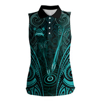 Personalised New Zealand Darts Women Sleeveless Polo Shirt Turquoise Dart Board Maori Pattern LT05 Female Turquoise - Polynesian Pride