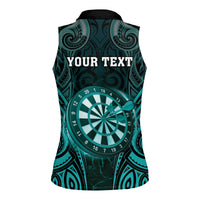 Personalised New Zealand Darts Women Sleeveless Polo Shirt Turquoise Dart Board Maori Pattern LT05 - Polynesian Pride