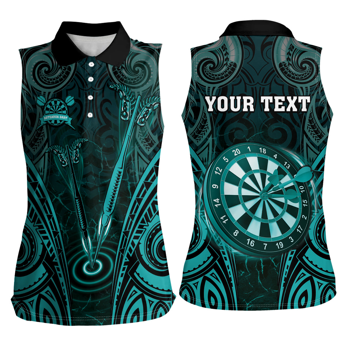 Personalised New Zealand Darts Women Sleeveless Polo Shirt Turquoise Dart Board Maori Pattern LT05 - Polynesian Pride