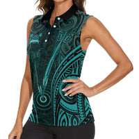 Personalised New Zealand Darts Women Sleeveless Polo Shirt Turquoise Dart Board Maori Pattern LT05 - Polynesian Pride