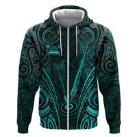 Personalised New Zealand Darts Zip Hoodie Turquoise Dart Board Maori Pattern