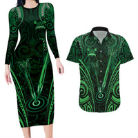 Personalised New Zealand Darts Couples Matching Long Sleeve Bodycon Dress and Hawaiian Shirt Green Dart Board Maori Pattern LT05 Green - Polynesian Pride